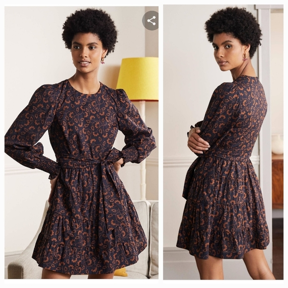 Boden Dresses & Skirts - 𝅺BODEN LYLA FRENCH NAVY FLORAL LEAF TIERED DRESS, SIZE 12L, NWT